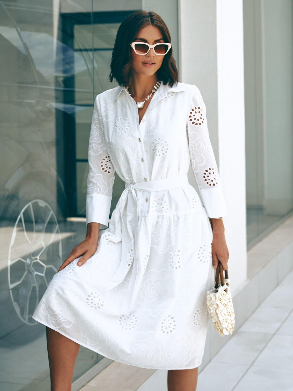 Dressastore - fehér madeira mintás ruha