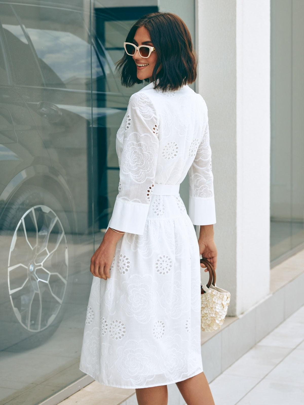 Dressastore - fehér madeira mintás ruha