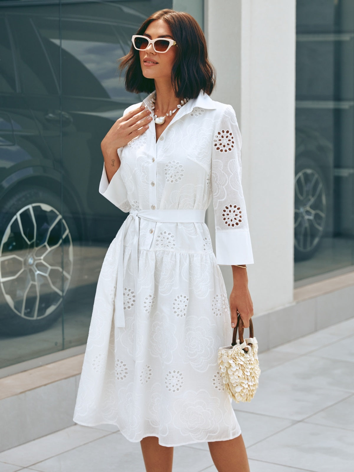 Dressastore - fehér madeira mintás ruha